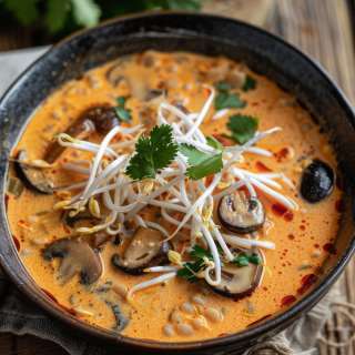 Red Curry and Coconut Soup with Chicken Dumplings
