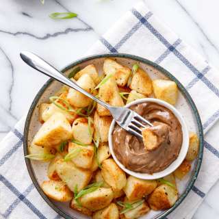 Crispy Roasted Potatoes with Black Garlic Aioli