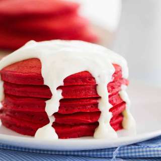 Red Velvet Pancakes with Cream Cheese Icing