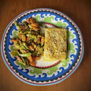 Roasted Carrots and Asparagus with Pesto Sauce
