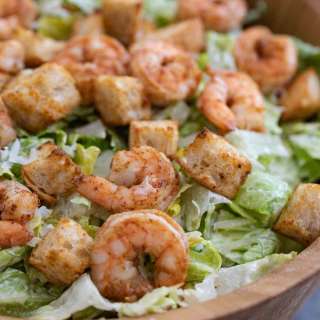 Shrimp Caesar Salad with Spicy Croutons
