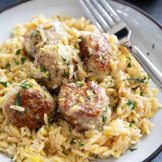 Chicken Meatballs with Creamy Lemon Orzo
