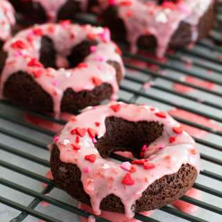 Baked Chocolate Donuts with Cherry Glaze