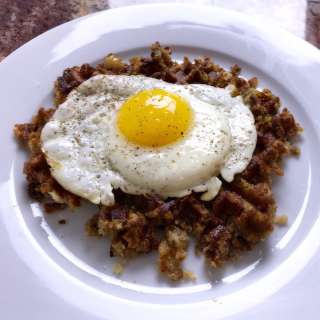Thanksgiving Stuffing Waffles with Fried Egg