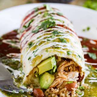 Chicken Burrito Recipe with Red and Green Sauce