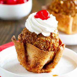 Fried Ice Cream Recipe with Cinnamon Sugar Tortilla Bowls