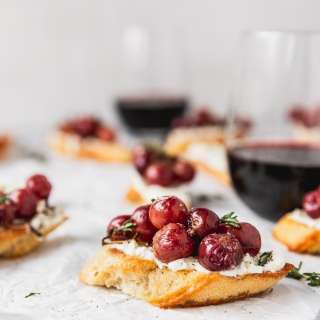 Roasted Grape and Honey Goat Cheese Crostini