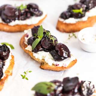 Roasted Cherry and Goat Cheese Crostini