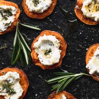 Sweet Potato and Whipped Goat Cheese Appetizer Bites