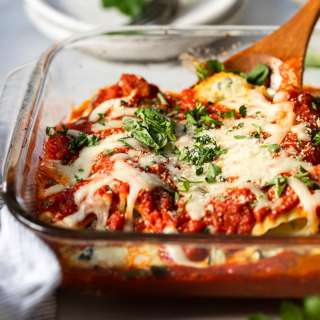 Baked Three Cheese Manicotti with Kale