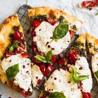 Easy Bruschetta and Burrata Flatbread Pizza