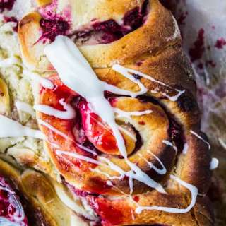 Raspberry Sweet Rolls with Coconut Cream Cheese Frosting