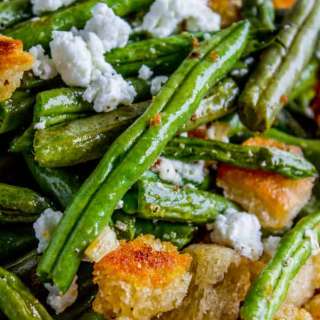 Roasted Garlic Green Beans with Fried Sourdough