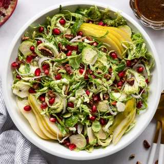 Shaved Brussels Sprout Salad with Pomegranate and Balsamic Vinaigrette