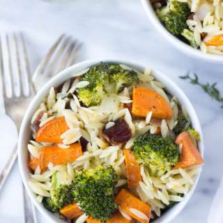 Roasted Broccoli & Sweet Potato Orzo Pasta