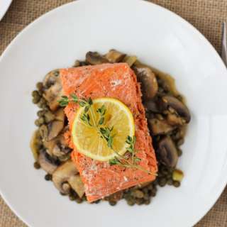 Salmon with Caramelized Mushrooms and Lentils