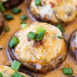 Bacon Blue Cheese Stuffed Mushrooms with Creamy Hot Sauce