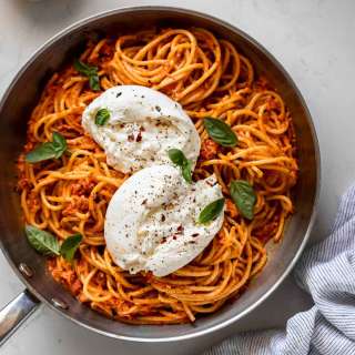 Creamy Romesco Sauce Pasta with Burrata