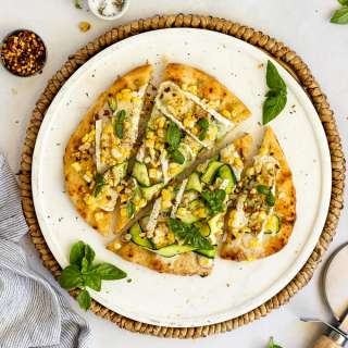 Zucchini and Corn Flatbread Pizza with Brie