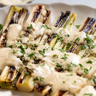 Oven Roasted Leeks with Parmesan Garlic Sauce