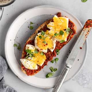 Romesco Toast with Jammy Eggs