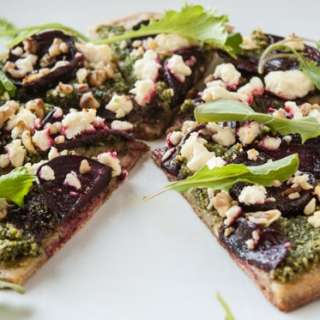 Beet Green Pesto Pizza With Roasted Beets & Goat Cheese