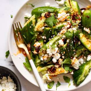 Spicy Smashed Cucumber Snack with Goat Cheese