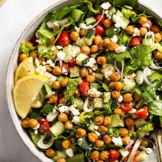 Roasted Chickpea Greek Salad with Lemon-Herb Dressing