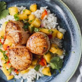 Seared Scallops with Coconut Rice and Pineapple Salsa
