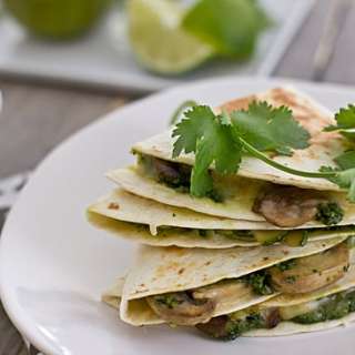 Mushroom and Zucchini Quesadillas with Cilantro Pesto
