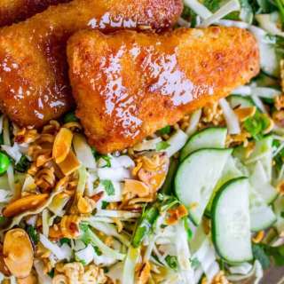 Crunchy Asian Cabbage Salad with Crispy Fish