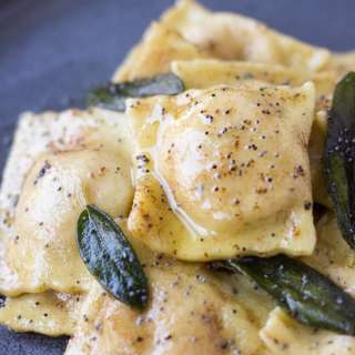 Roasted Butternut Squash Ravioli with Brown Butter Poppy Seed Sauce