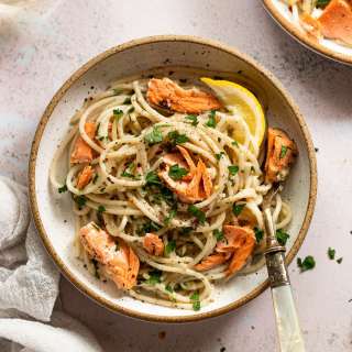 30-Minute Salmon Pasta with Lemon Garlic Butter