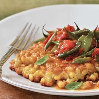 Corn Fritters with Summer Bean Ragout