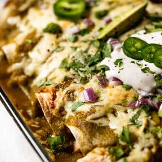 Enchiladas Verde with Jackfruit and White Beans (Vegetarian)