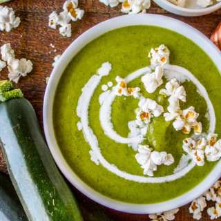 Creamy Zucchini Soup with Popcorn Garnish
