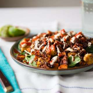 Quinoa with Tempeh, Sweet Potatoes and Tahini-Miso Sauce