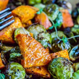 Oven Roasted Sweet Potatoes and Roasted Brussels Sprouts Recipe