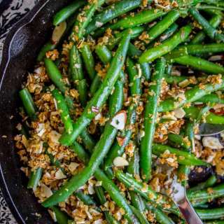 Make Ahead Green Beans with Garlic Bread Crumbs and Almonds