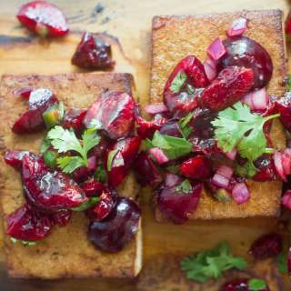 Cedar Plank Grilled Tofu with Cherry Salsa