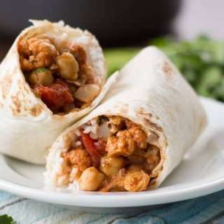 Indian Curried Cauliflower & Chickpea Burritos