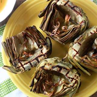 Grilled Artichokes with Roasted Garlic Olive Oil Dip