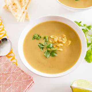 Red Lentil Cashew Soup with Curry Toasted Cashews