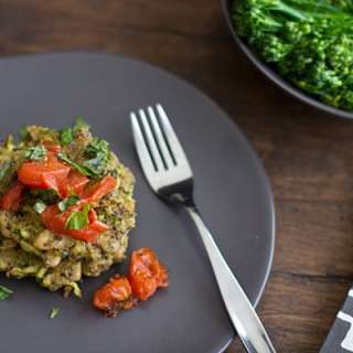 Bean, Pesto, and Quinoa Cakes with Roasted Tomatoes