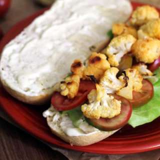 Buffalo Cauliflower Sandwich with Herbed Goat Cheese-Mascarpone Dip