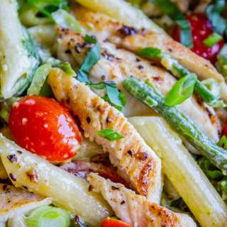 30 Minute Pesto Penne with Chicken and Cherry Tomatoes