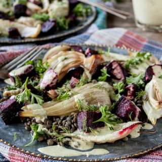 Roasted Fennel and Beet Salad with Tahini Herb Sauce