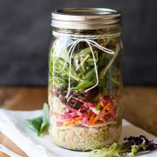 Rainbow Salad in a Jar with Avocado Hummus