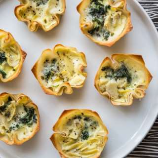 Spinach Artichoke Mini Quiche with Crispy Wonton Crusts
