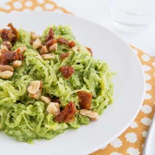 Spaghetti Squash with Garlicky Kale Pesto and Sun-Dried Tomatoes